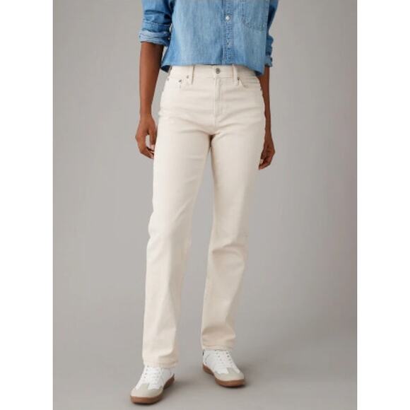 New NWOT American Eagle Super High Rise Straight Jeans Off White Size 12‎ - Picture 2 of 10